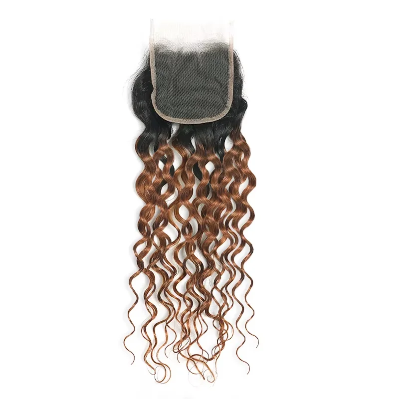 Extensiones con ondas al agua con cierre T1B/30 extensiones de pelo ondulado de color marrón ombré con cierre de encaje 4x4 cabello humano Remy brasileño