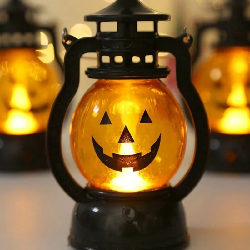 Lampe de Décoration d'Halloween Électronique à LED, Bougie Rétro, Horloge, Citrouille, Décor de Maison, Accessoire de Vacances, 1 Pièce, LT089