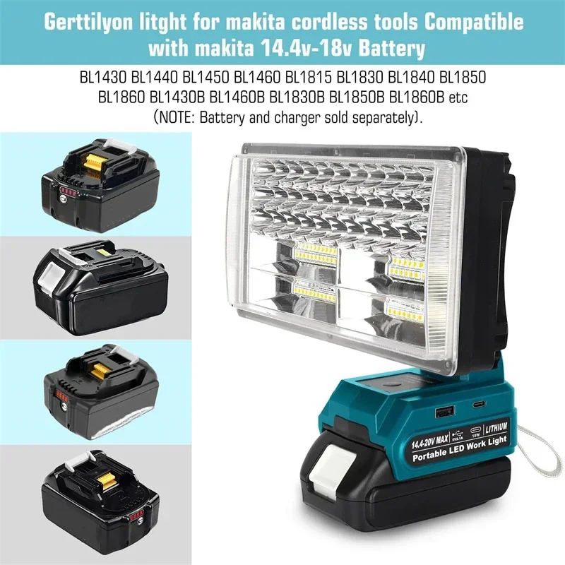 Imagem -04 - Lanterna Led de Polegadas sem Fio Lâmpada de Inundação para Makita Dewalt Milwaukee Bosch Ryobi 18v Bateria de Íon-lítio com Porta Usb e Porta tipo c