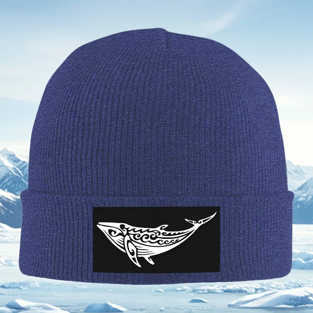 الحوت البولينيزية القبلية موجات منحنيات الرجال النساء للجنسين محبوك قبعة قبعة صوفية قبعة الشتاء الحرارية الدافئة عيد الميلاد في الهواء الطلق Cycl