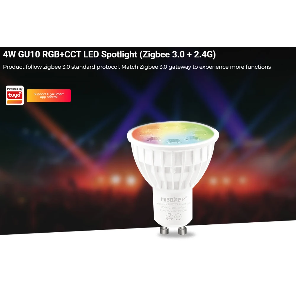 MiBoxer Zigbee 3.0 RGBCCT LED Bulb FUT105ZR E27 12W FUT103ZR 4W FUT106ZR 6W GU10 WiFi Lamp Tuya APP FUT092 Control AC 110V 220V