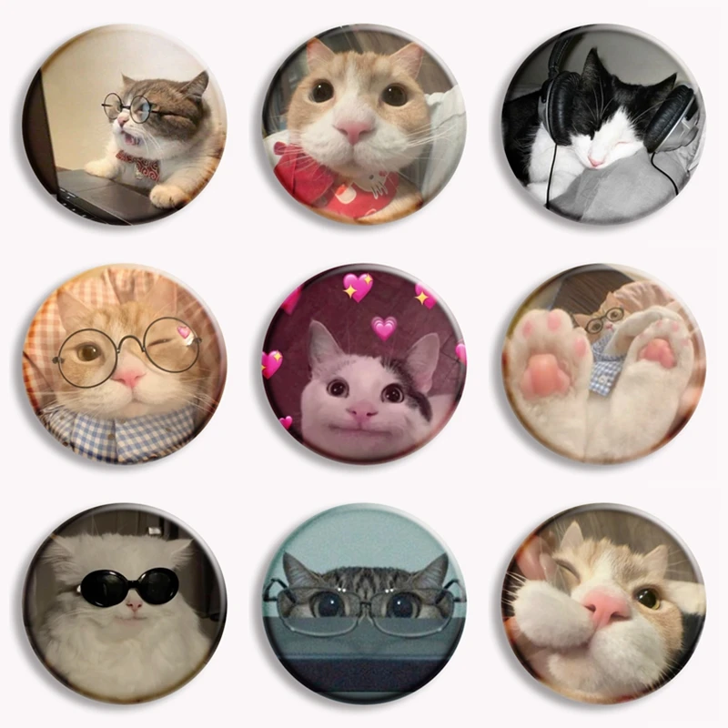 31Style New Funny Cat Meme Button Brooch Pin Customize Creative Badge Accessories for Backpack Friends Gift 58mm