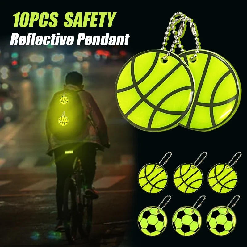 10PCS Basketball Reflective Keychains Outdoor Night Safety Stars Lightning Backpack Pendants Fashion Key Rings Gifts