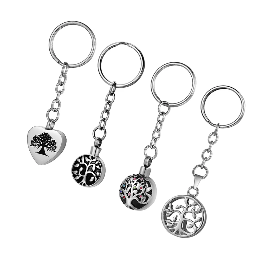 Life Tree Stainless Steel Memorial Keepsake Urn Keychain for Ashes Cremation Key Ring Jewelry Can be Customized