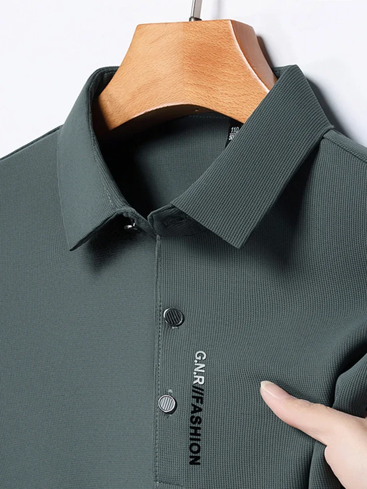 Męska koszulka polo z krótkim rękawem w jednolitym kolorze Oddychająca, wygodna, elastyczna koszulka Nowości Casual Business Style — zdjęcie 2