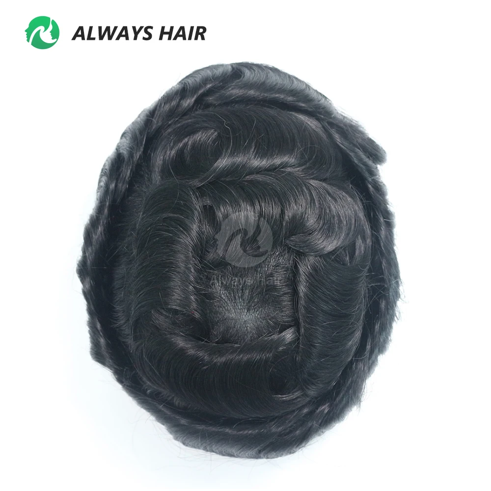 Unit Sistem Rambut Garis Rambut Tak Terlihat untuk Pria 0.03-0.04Mm Alas Super Tipis Wig Ujung Rambut Pria Rambut Manusia India