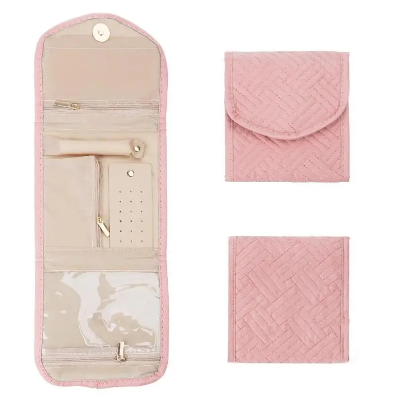 

J78F Jewelry Roll Foldable Travel Earring Necklace Container for Journey