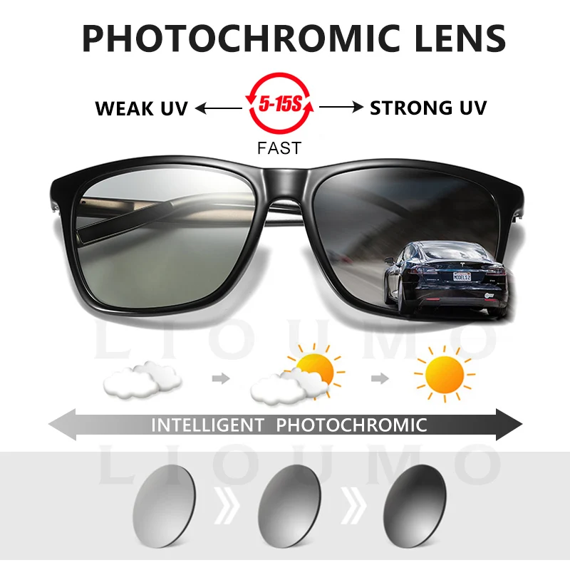 LIOUMO Square Frame Men's Polarized Sunglasses Women Photochromic Glasses UV400 Anti-Glare Driving Goggles Gift zonnebril heren