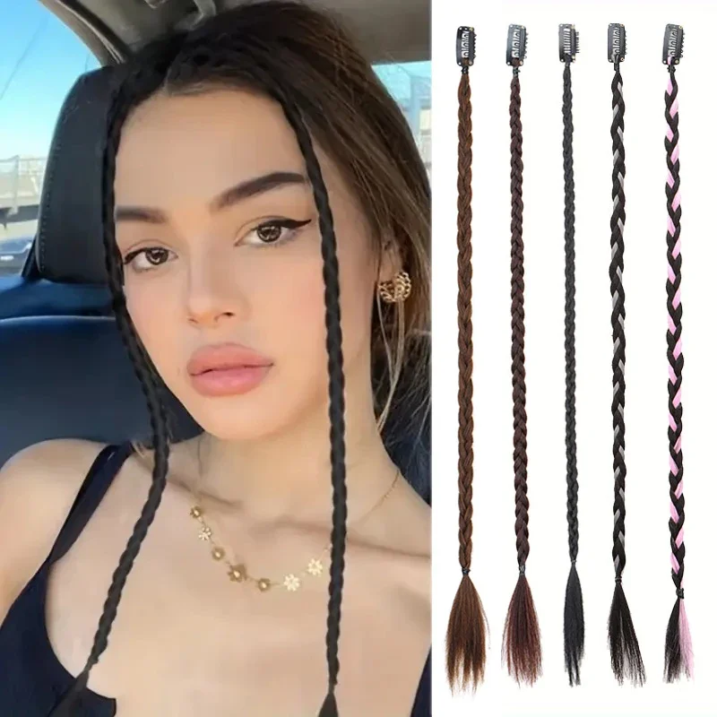 

24Inch Synthetic 2pcs Long Straight Box Braid Ponytail BB Clip in Hair Extension Black Brown Hairpiece for Women