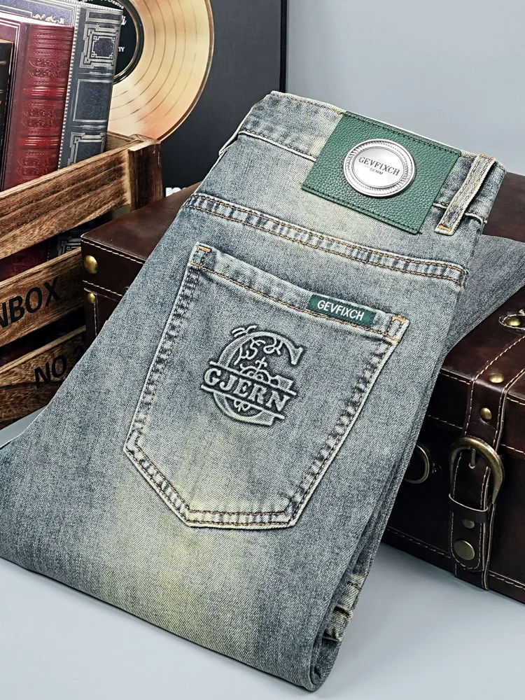 Jeans retrò slim fit da uomo europei di fascia alta Primavera Estate Nuovo arrivo Comodo cotone elasticizzato Denim Gioventù Faion