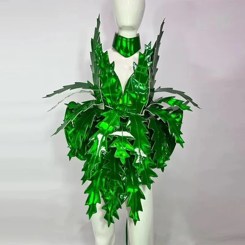 

Carnival Rave Outfit Drag Queen Clothing Green Laser Leaf Stage Costume Nightclub Dancer Performance Clothes