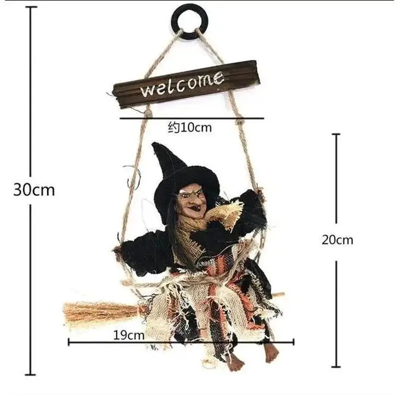 2026 Halloween Witch Riding Broom Hanging Pendant Horror Flight Witch Doll DIY Home Door Wall Festival Party Atmosphere Decor