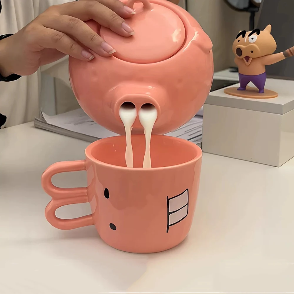 Large Ceramic Pig Teapot with Cup - Unique Gift Idea