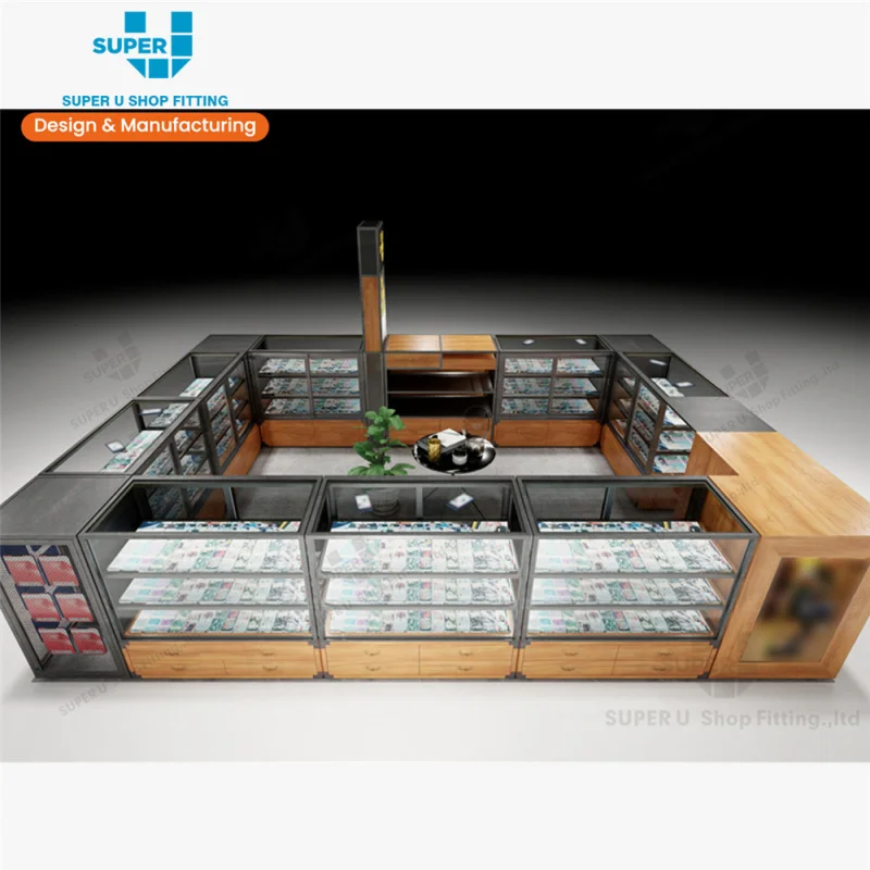 (customized)U Metal Wood Retail Kiosk Counter Cabinet Showcase Showroom Product Display Furniture Commercial Mall Kiosk Id