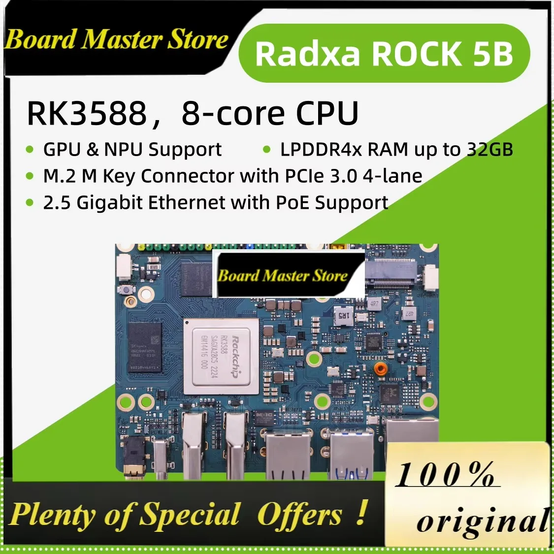 BoMaSRadxa Rock 5b Blue Rk3588 8-core Cpu Sbc, With 8k Output, And .2 Connector With Pcie 3.0, Single Board Coputer
