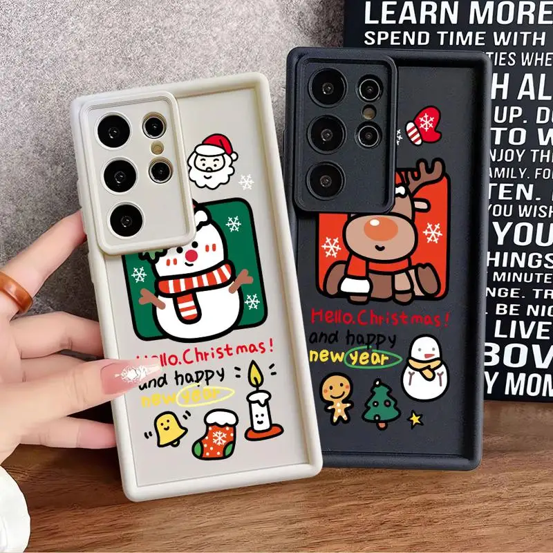 삼성 갤럭시 S24 S23 울트라 S20 FE S22 S20 플러스 S21 20 울트라 S23 FE용 소프트 케이스, 겨울 메리 크리스마스 휴대폰 케이스