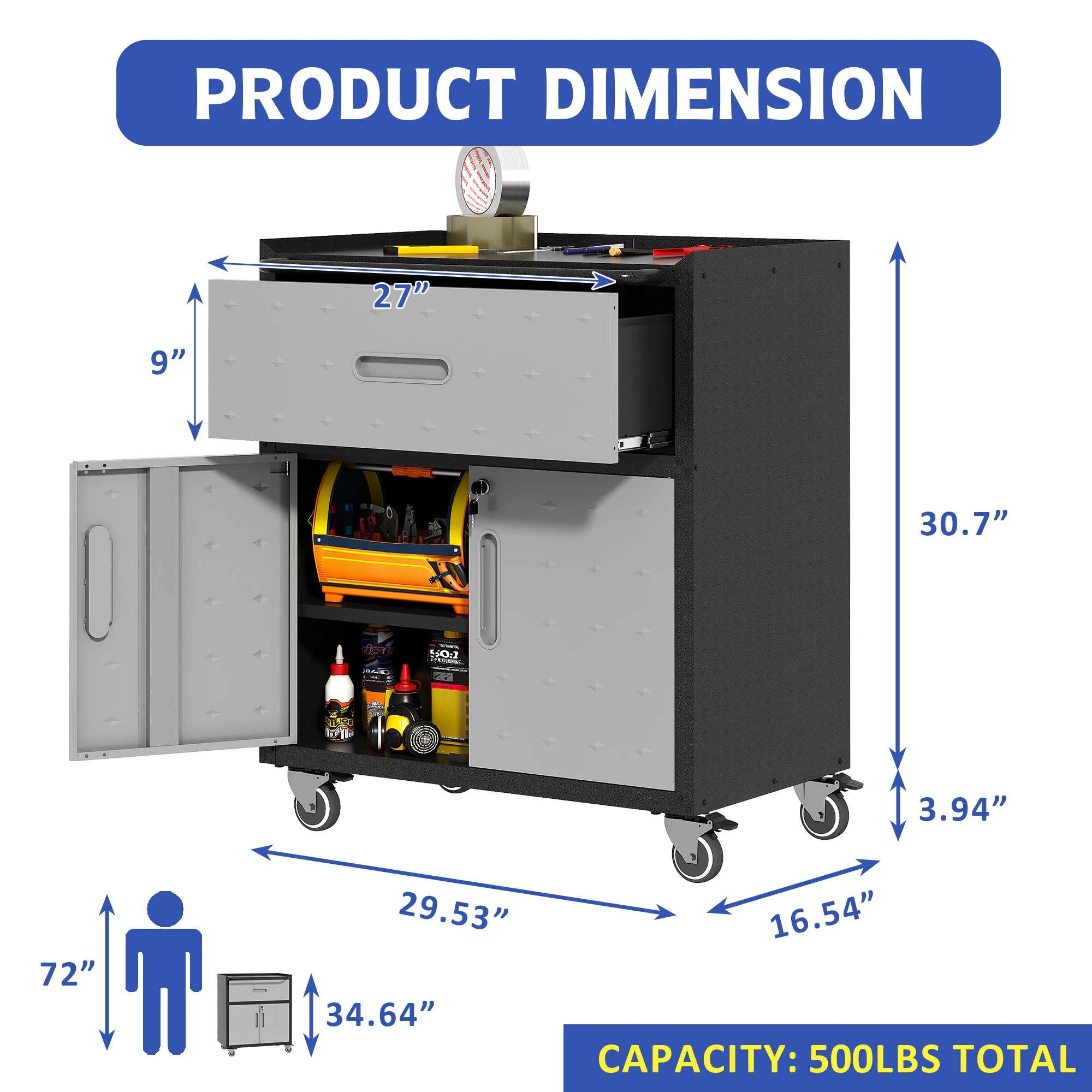 Armário de construção laminado a frio, portas de construção, fácil trava, aço laminado, resistente e durável, armário de ferramentas de metal para ga
