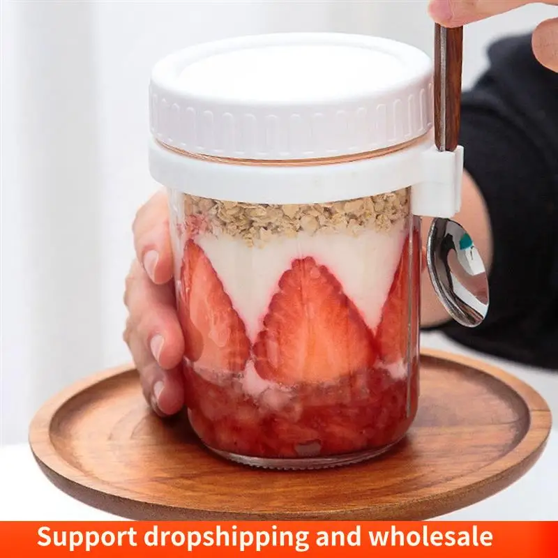 AA86 4PCS Overnight Oats คอนเทนเนอร์ Overnight Oat Jars พร้อมช้อน Airtight ข้าวโอ๊ตที่มีเครื่องหมายการวัด