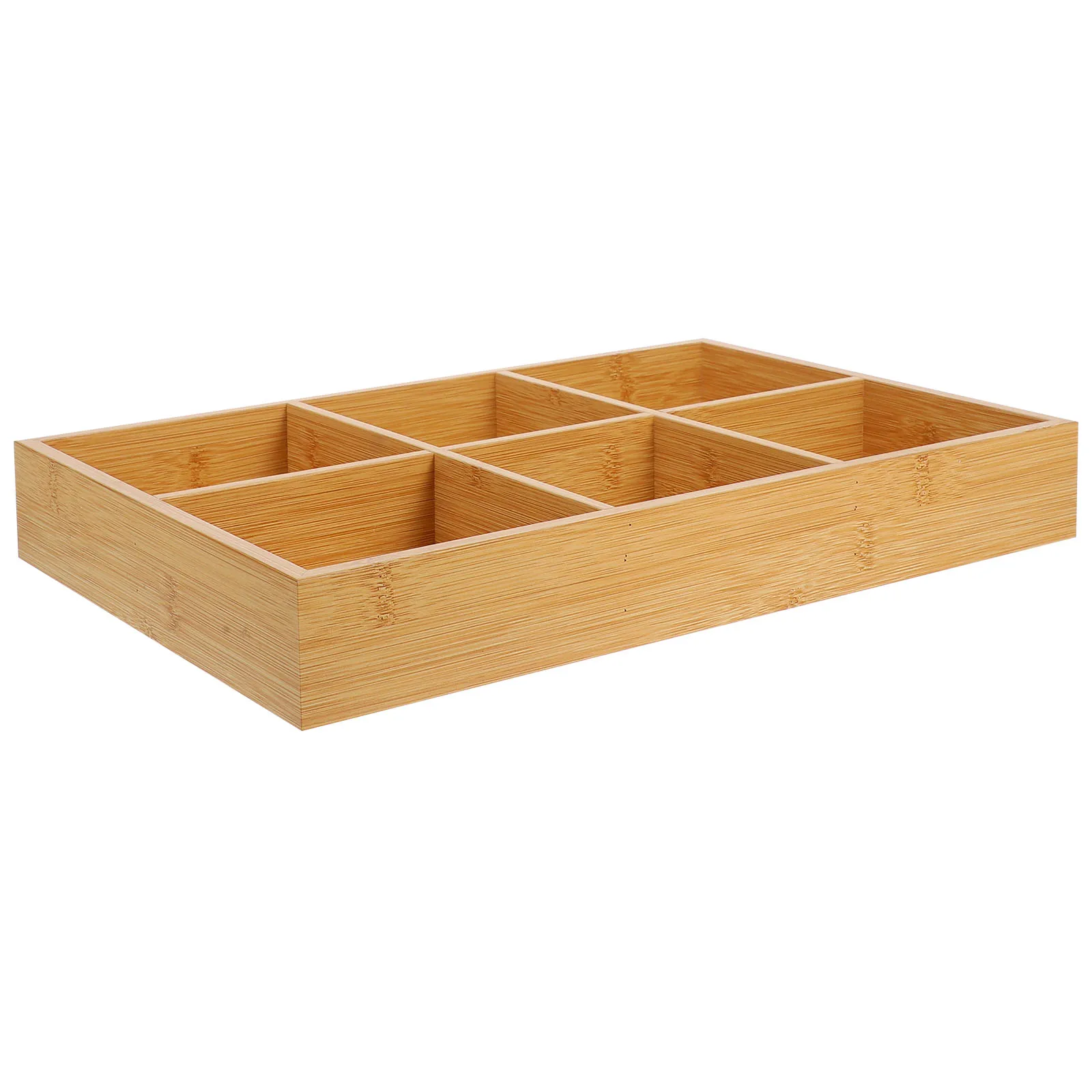 

6-Compartment Bamboo Storage Tray Wood Divided Organizer for Art Crayons Chalk Office Supplies Organizer