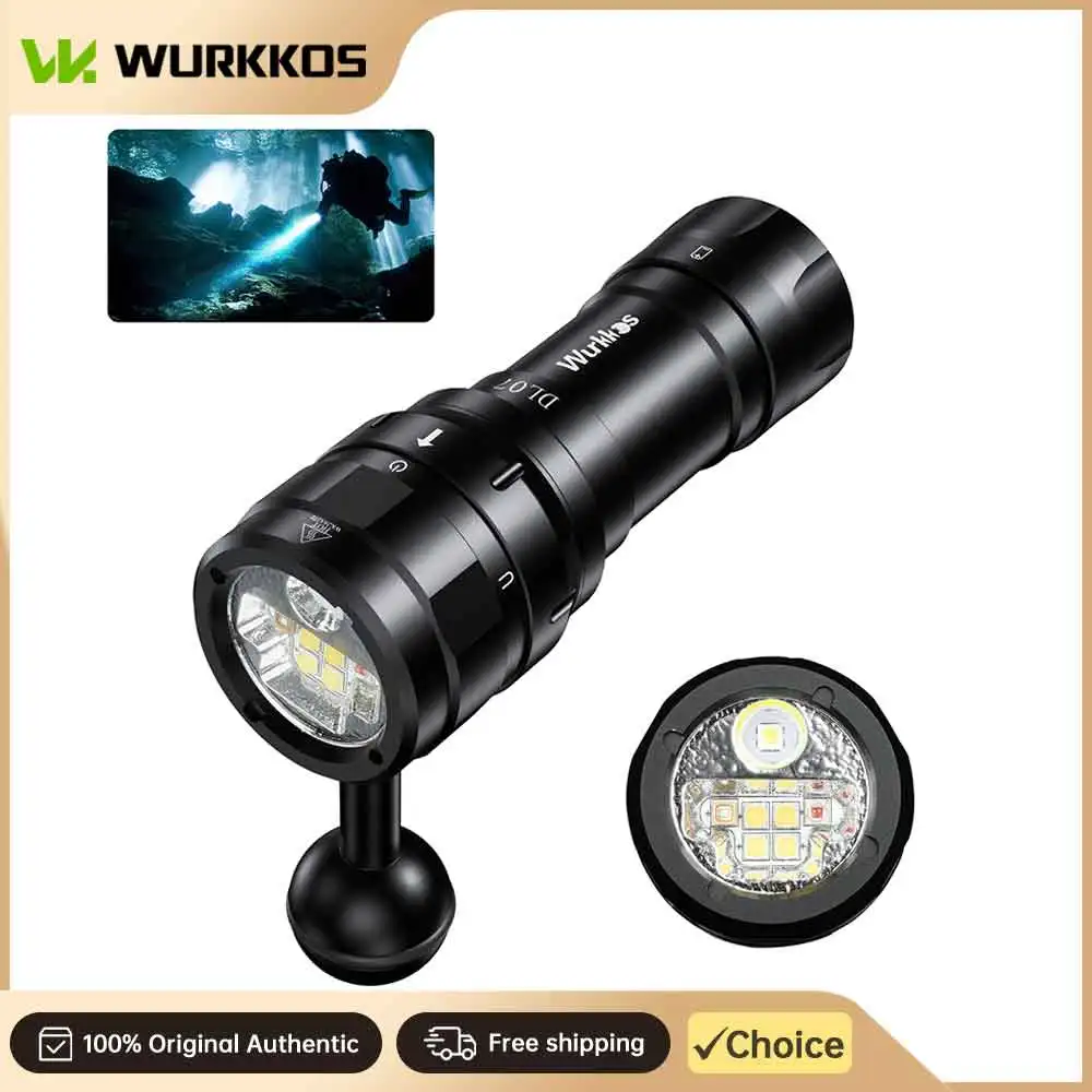 

Фонарь для дайвинга Wurkkos DL07: многоцветный светодиод, поворотный переключатель, водонепроницаемый, аккумулятор 26650 + зарядное устройство с одним слотом, 5000K.