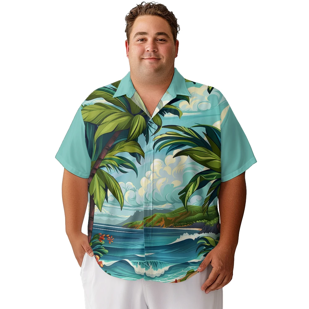 

2024 new Hawaii Men's shirts plus size Cozy coconut surf island beach printed clothing casual short-sleeved