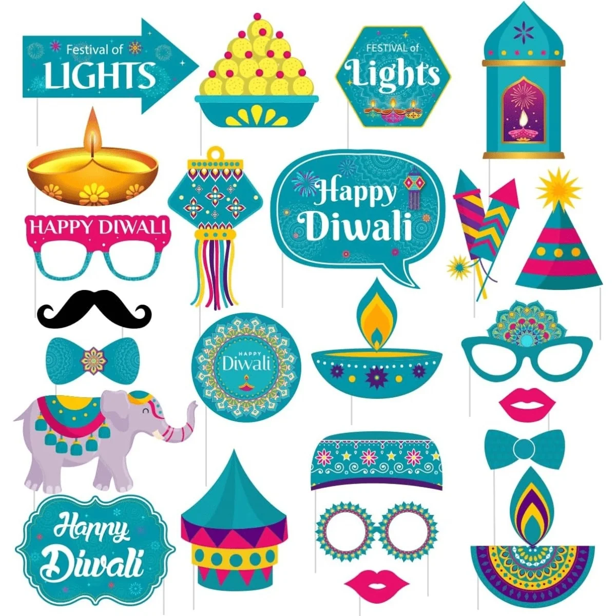 Funmemoir Happy Diwali Decorations - Happy Diwali Photo Booth Props, India Festival of Lights Photograph Props Party Supplies