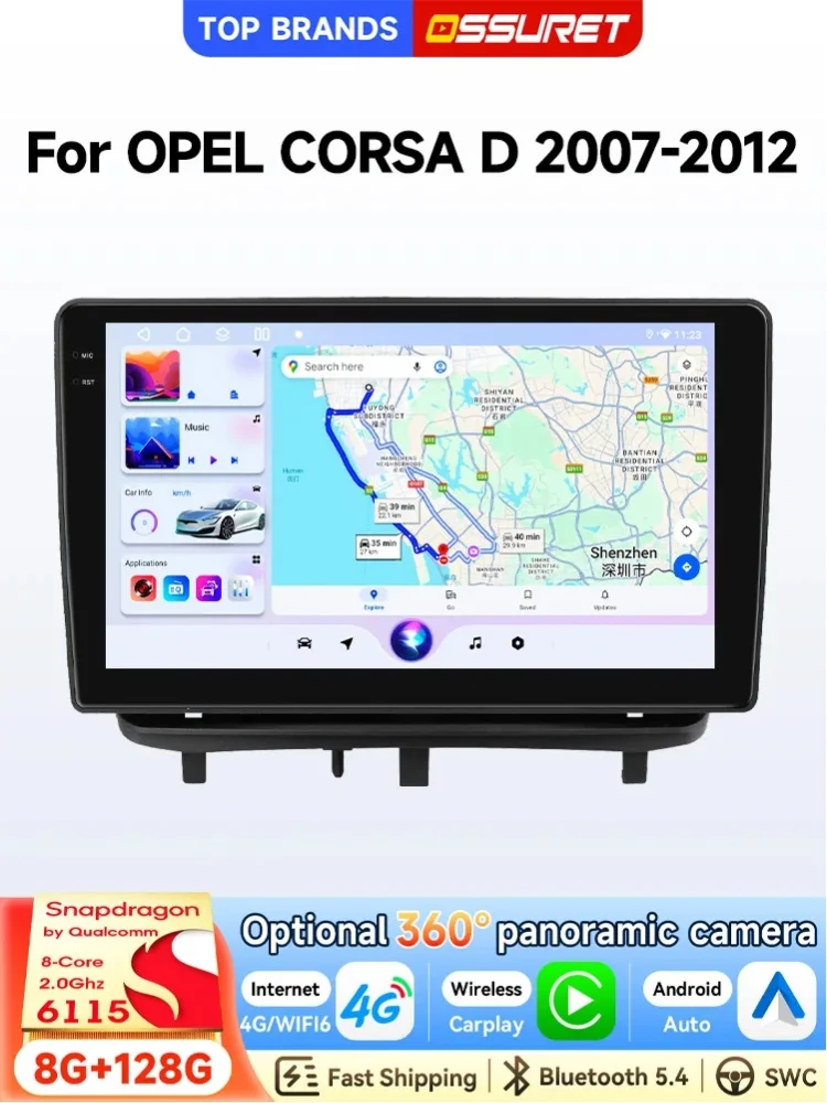 OSSURET Bestseller 9 Zoll 2 Din Android 14 Autoradio für OPEL CORSA D 2007-2012 mit Qualcomm Snapdragon 6115 Octa-Core GPS-Navigation Bluetooth Freisprecheinrichtung SWC Wireless Carplay Android Auto