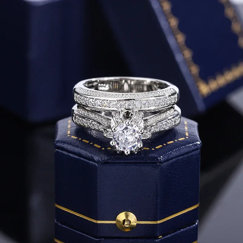 High Quality Crystal Zircon Wedding Ring S925 Silver Fashion White Diamond Ring Promise Bridal Engagement Gift For Women