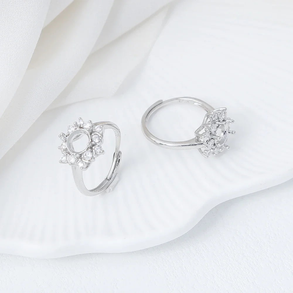 

Регулируемая основа кольца из стерлингового серебра 925 пробы, пустая установка для крепления кольца с фианитом для круглого кабошона 8 мм, сделай сам, обручальное кольцо, изготовление ювелирных изделий