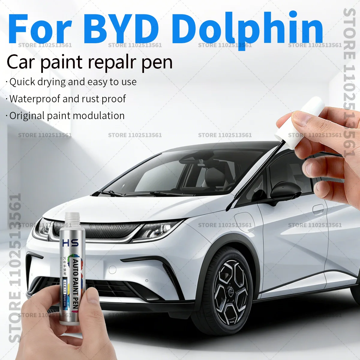 Car Paint Repair Pen Paint Scratch Repair Accessories For 2021-2025 BYD Dolphin Black White Blue Gray Taro Purple Pink Yellow