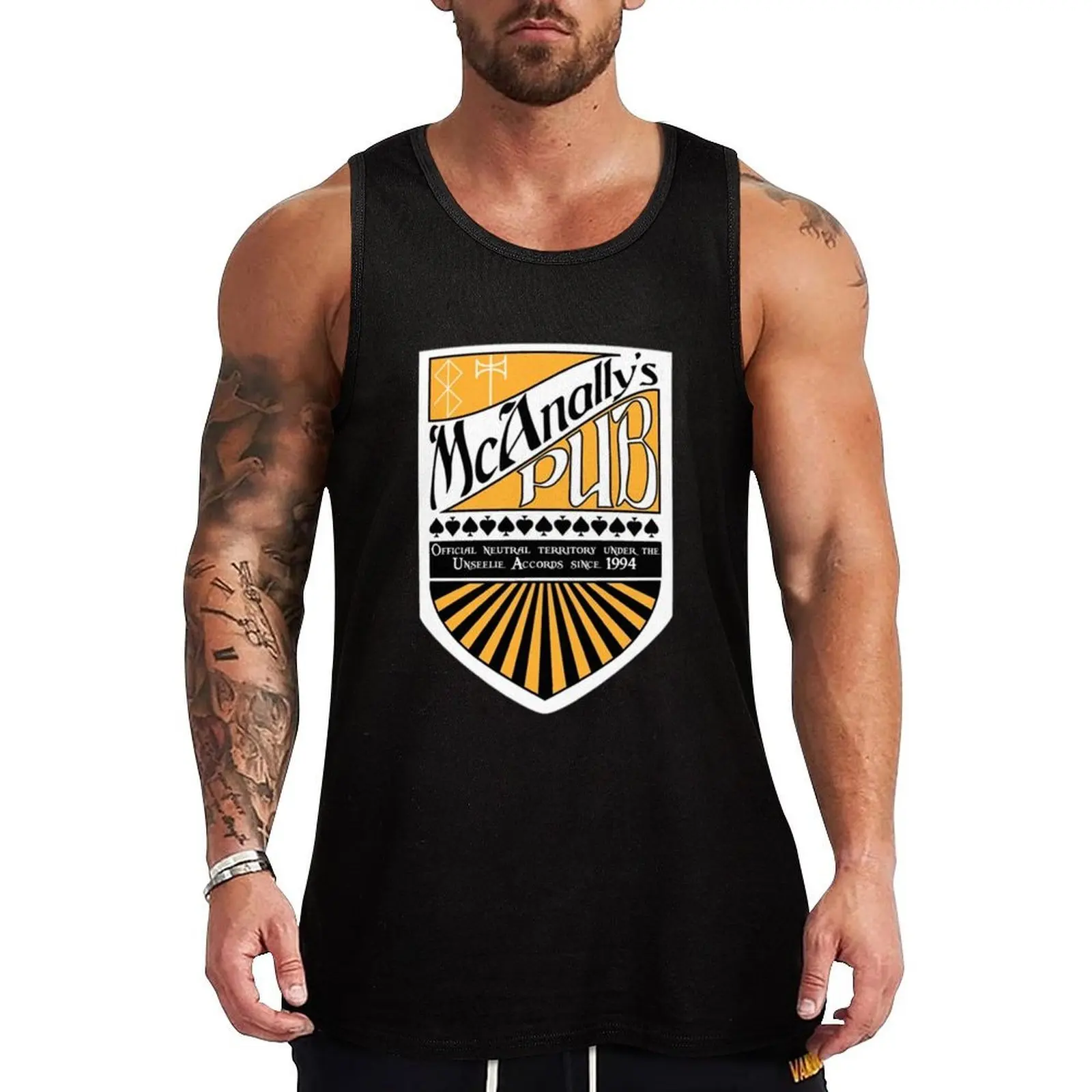 

McAnally_s Pub Neutral Territory Dresden Random Destruction Harry Tank Top plain t-shirt gym clothes men Muscle fit sports suits