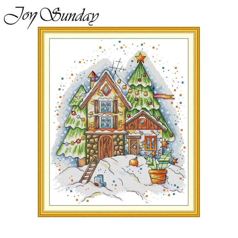 Joy Sunday Kreuzstich-Set, Weihnachtshaus, HD-Muster, bedruckter gezählter Stoff, Aida 16/14/11 CT, DIY-Handwerk, Stickset – Detail 2