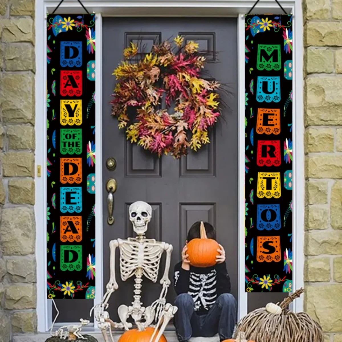 Bannières de Signes de Porche, Jour de la Fréquence, Décorations d'Niket d'Extérieur d'Halloween, Décor de Couplet de Porte Murale Dia De Los Muerchassis, 1 Paire