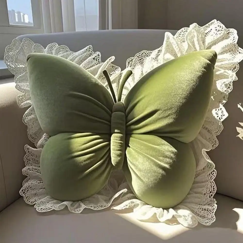 

Stylish Couch Pillow Versatile Home Decor Elegant Velvet Butterfly Shape Throw Pillow with Lace Trim Decorative Accent for Sofa