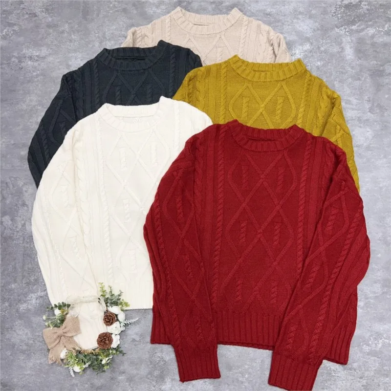 Johnature New Slouchy Knit Sweaters 2024 Winter Loose Round Neck Fried Dough Pullover Knit Solid Color Casual Women Sweaters