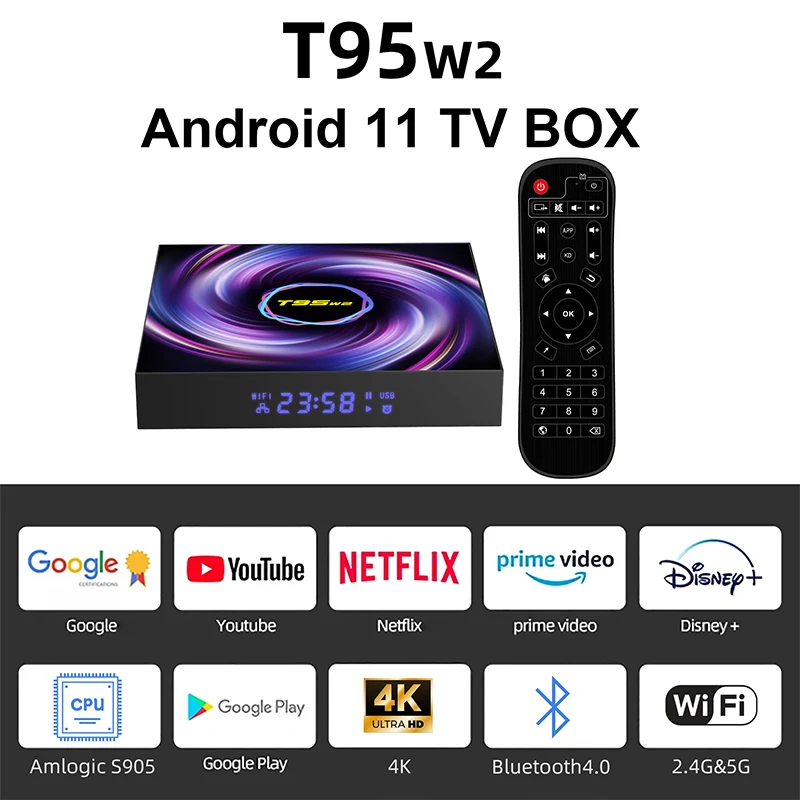 Global Version T95w2 Amlogic S905 Android 11 Smart Tv Box 16GB/32GB/64GB ROM 2.4G 5G Dual Wifi 4K Media Player Set Top Box