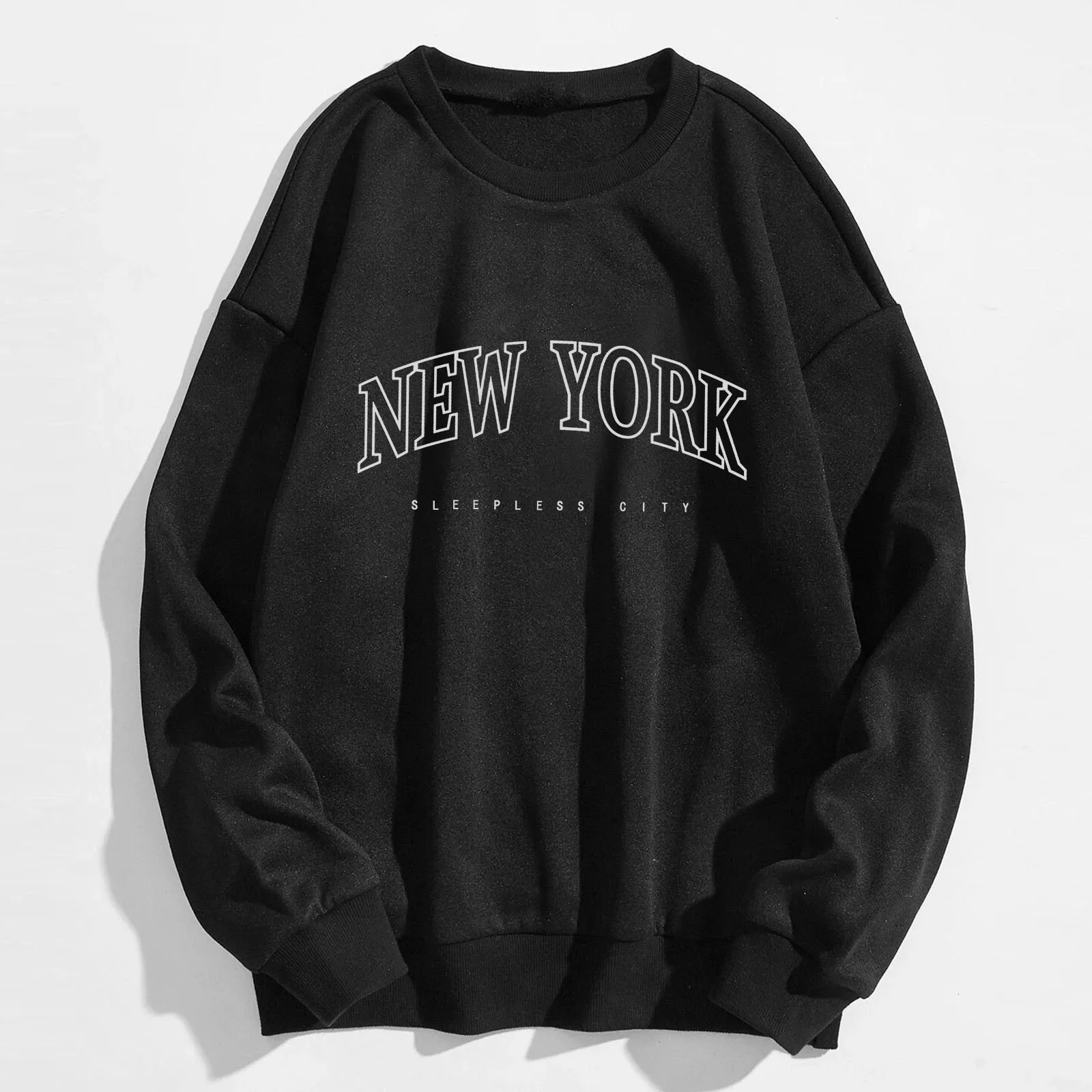 Y2k Clothes New York Letter Print Hoodies Long Sleeve Round Neck Pullover Sweatshirt Solid Classic Graphic Versatile Hoodie