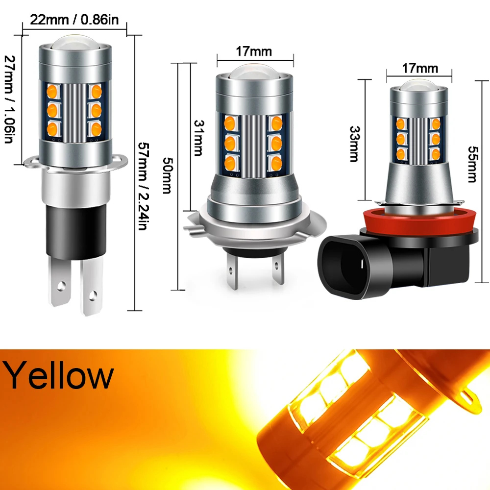 Ruiandsion 2 قطعة H11 H3C H7 LED أضواء الضباب سيارة المصابيح الأمامية 3030 رقاقة 15SMD 10-30 فولت صالح 12 فولت 24 فولت Foglamp الأصفر للدراجات النارية #2