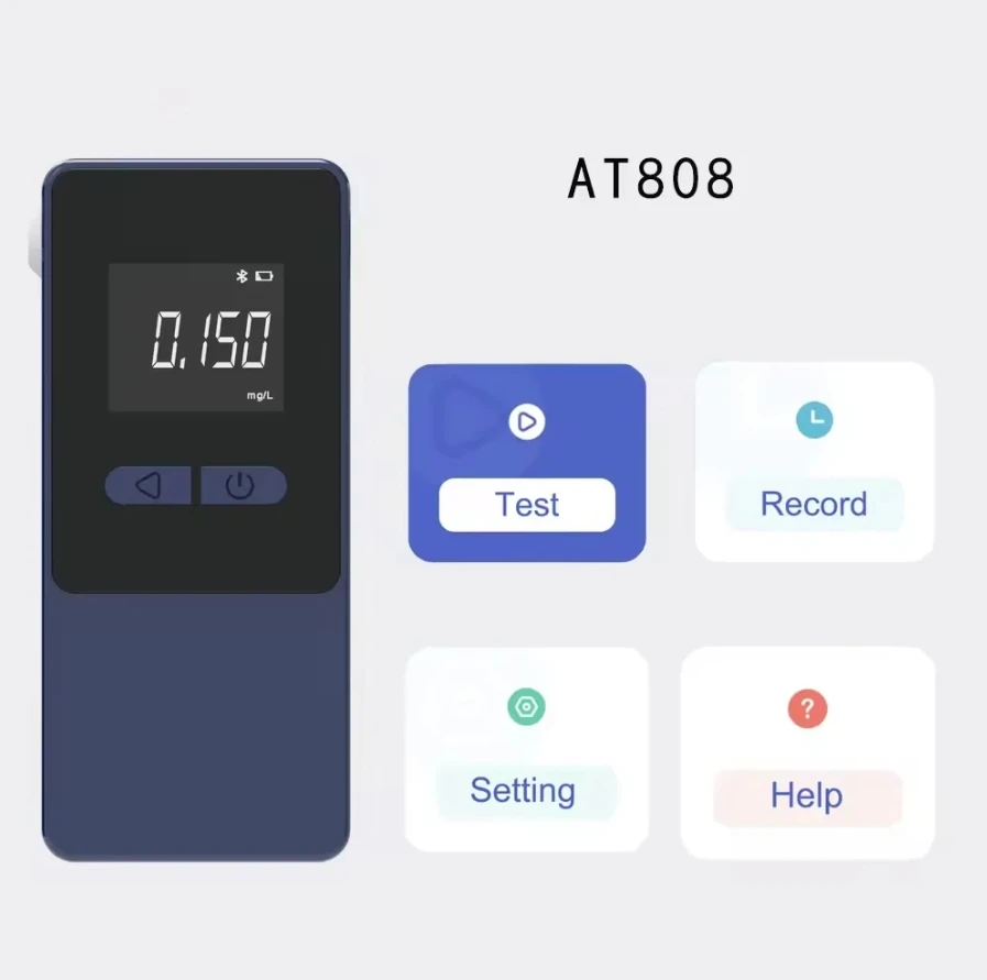 Portable Fuel Cell Alcohol Tester AT808  Mobile App Connected Breath Detector Breathalyzer Alcohole Breath Tester