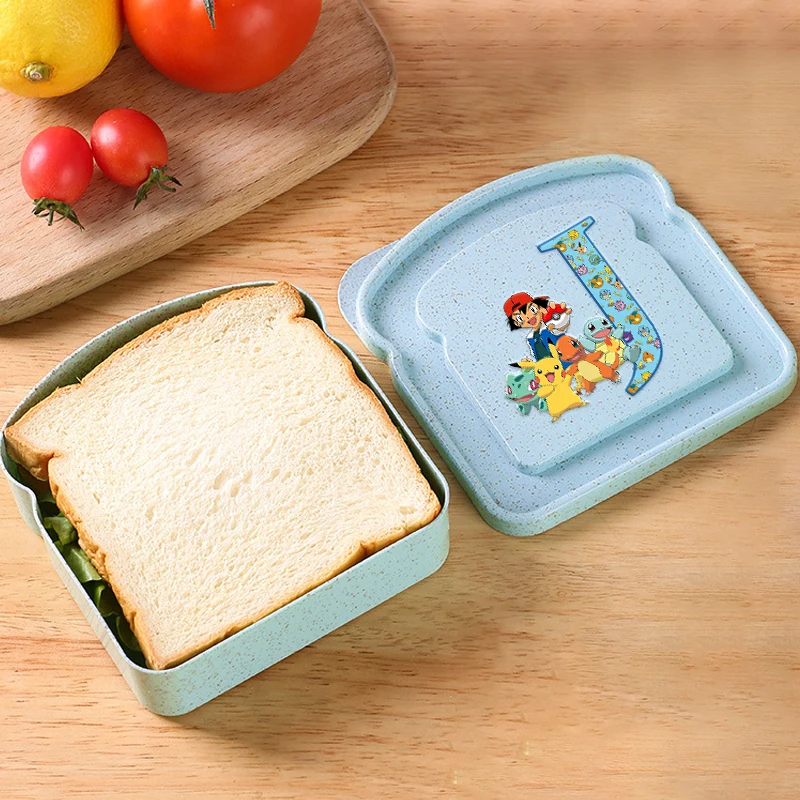 Caja de almacenamiento de tostadas con letras A-Z, contenedor de sándwich de Pikachu de Anime con tapa, loncheras para estudiantes de pan en rodajas, contenedor de comida