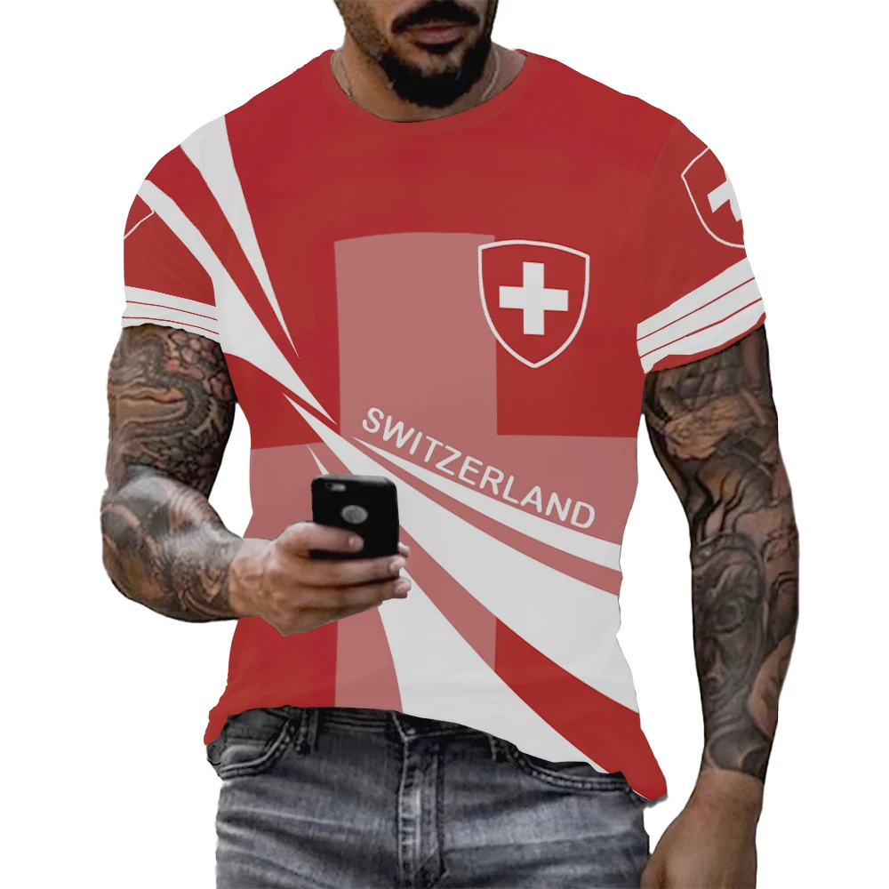 Swiss Flag Soccer Jersey T-shirts Summer Men Short Sleeved Casual Sports T Shirt Switzerland Football Clubs Fashion Man Clothes