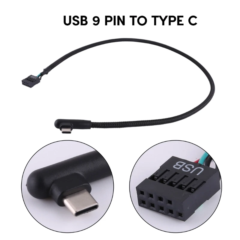 High Speed USB 9Pin to Type C Adapter Shielded for Reliable Transmission Mesh Line for Motherboard 60CM 896C