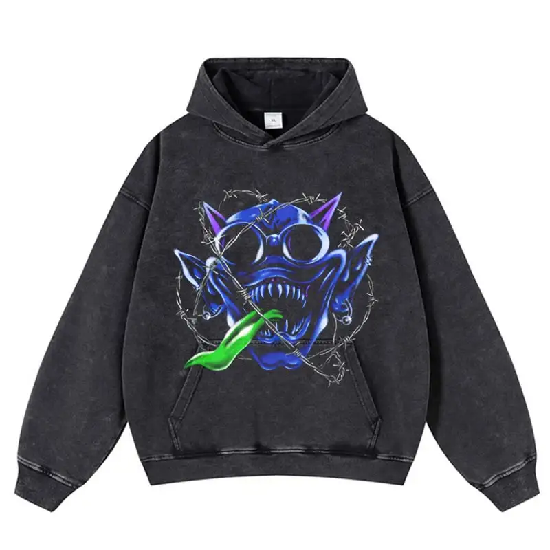 Hip Hop Harajuku Punk Vintage lavé Stretwear sweat surdimensionné coton motif imprimé sweat à capuche chaud Streetwear pull à capuche