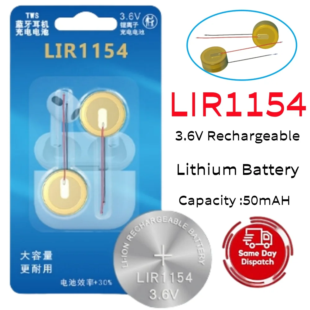 3.6V 50mAh LIR1154 Steel Shell Button Battery for TWS Bluetooth Headset Battery