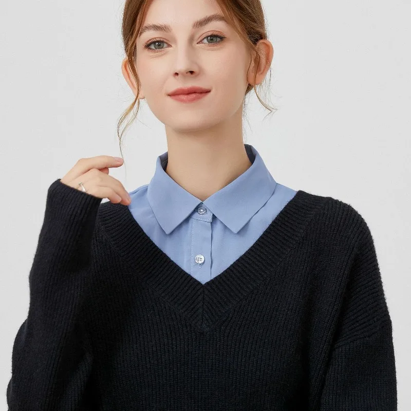 Classic Unisex Shirt Detachable Collar for Womens and Mens Solid Color Neck Lapel Fake Collar Female White Blue False Collar Tie