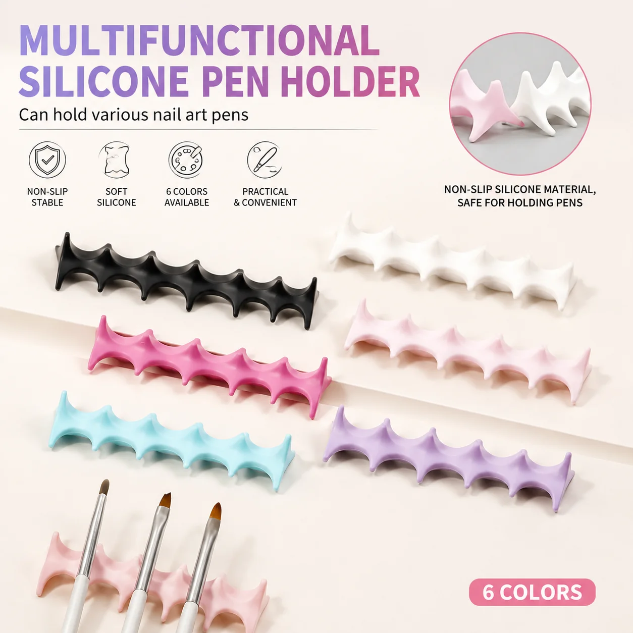 Soft Silicone Nail Pen Holder Brush Rack Shelf UV Gel Brush Display Stand Makeup Painting Pen Rest Organizer Stander Manicure