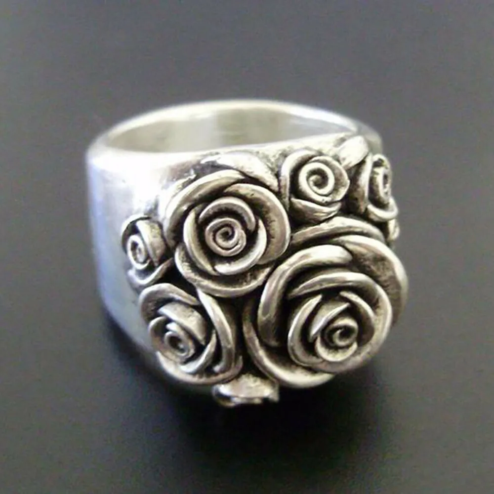 Retro Personality Ancient Silver Stainless Steel Stereo Flowers Rings for Women Classic Charm Finger Jewelry Accessories Gifts