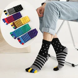 Large Size Five-Finger Socks Man Cotton Striped Dot Patchwork Colorful Business Fashions Sweat-Absorbing Toe Happy Socks Plus