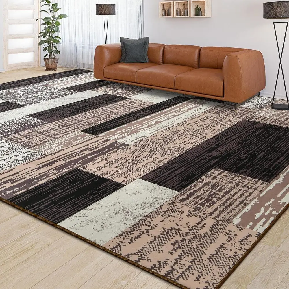 

Modern Geometric Area Rugs, 5x8 ft Chocolate, Rockwood Collection, Machine Washable for Living, Dining, Bedroom, and Office
