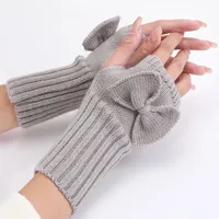 Winter Cute Bow Half Finger Gloves Women Short Stretchy Fingerless Mitten Youth Student Fashion Warm Knitting Gloves Female